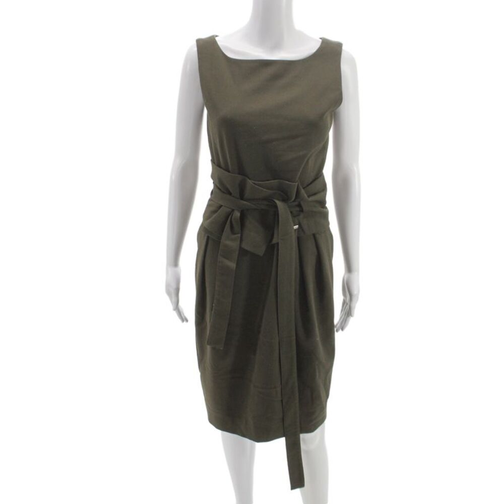 Scervino Street Women Sheath Pencil Dress Green Tie Sleeveless Size 8